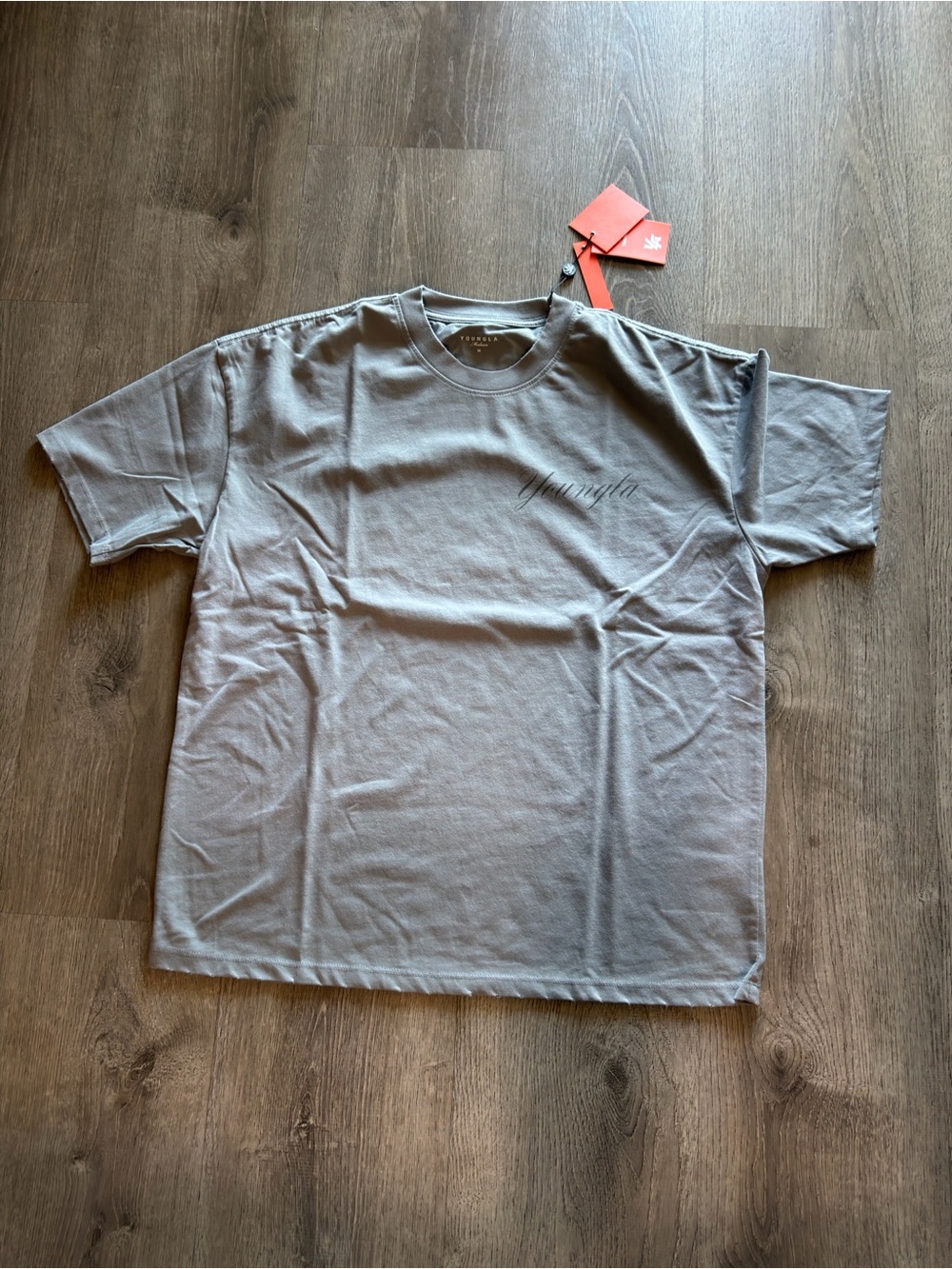 YoungLA Gray Script Logo T‑Shirt